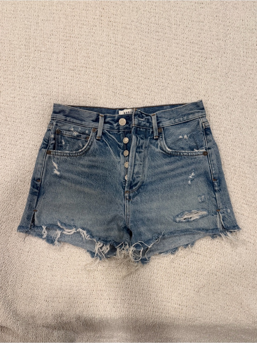 Agolde Frayed Button-Fly Denim Shorts - Light Blue